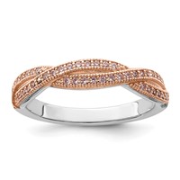 Brilliant Embers Sterling Silver Rose Gold-plated Rhodium-plated 48 Stone Criss Cross Micro Pavé CZ Polished Ring view 1