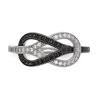Brilliant Embers Sterling Silver Rhodium-plated 59 Stone Micro Pavé Black and White CZ Polished Ring view 4