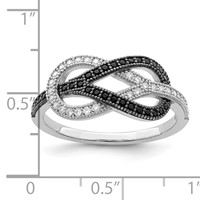 Brilliant Embers Sterling Silver Rhodium-plated 59 Stone Micro Pavé Black and White CZ Polished Ring view 5