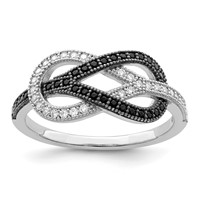 Brilliant Embers Sterling Silver Rhodium-plated 59 Stone Micro Pavé Black and White CZ Polished Ring view 1
