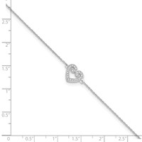 Brilliant Embers Sterling Silver Rhodium-plated 23 Stone Micro Pavé CZ Heart Anklet with 1 Inch Extender, 9" view 3