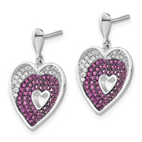 Brilliant Embers Sterling Silver Rhodium-plated Pink & Clear CZ Heart Post Dangle Earrings view 2