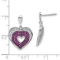 Brilliant Embers Sterling Silver Rhodium-plated Pink & Clear CZ Heart Post Dangle Earrings view 3