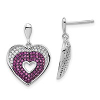 Brilliant Embers Sterling Silver Rhodium-plated Pink & Clear CZ Heart Post Dangle Earrings view 1