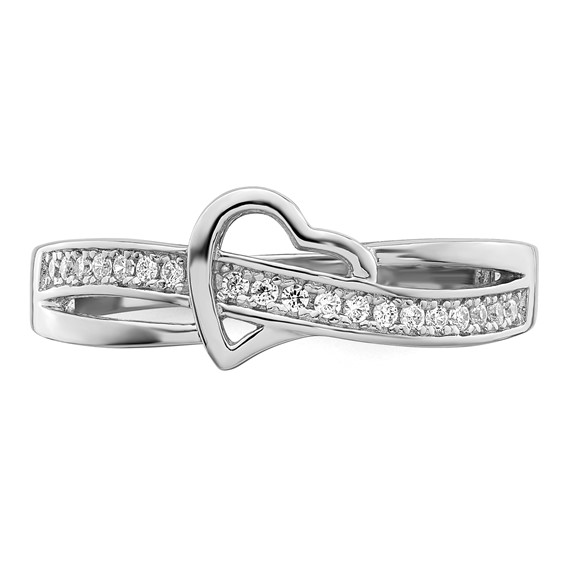 Brilliant Embers Sterling Silver Rhodium-plated 20 Stone Micro Pavé CZ Heart Ring