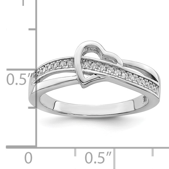 Brilliant Embers Sterling Silver Rhodium-plated 20 Stone Micro Pavé CZ Heart Ring