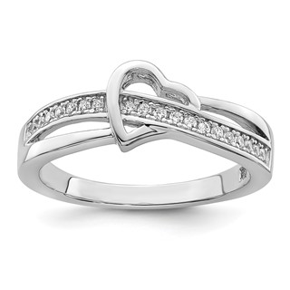Brilliant Embers Sterling Silver Rhodium-plated 20 Stone Micro Pavé CZ Heart Ring