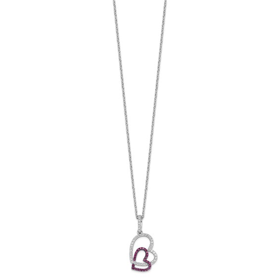 Brilliant Embers Sterling Silver Rhodium-plated 62 Stone 18 inch Micro Pavé Red and White CZ Heart Necklace with 2 Inch Extender