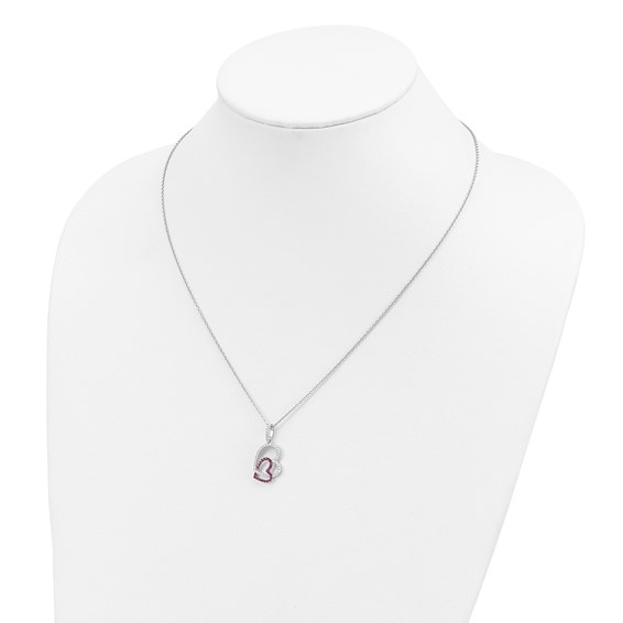 Brilliant Embers Sterling Silver Rhodium-plated 62 Stone 18 inch Micro Pavé Red and White CZ Heart Necklace with 2 Inch Extender