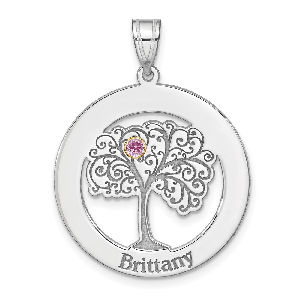 Sterling Silver/Rhod-plated 1 Birthstone with 18K Bezel Family Pendant