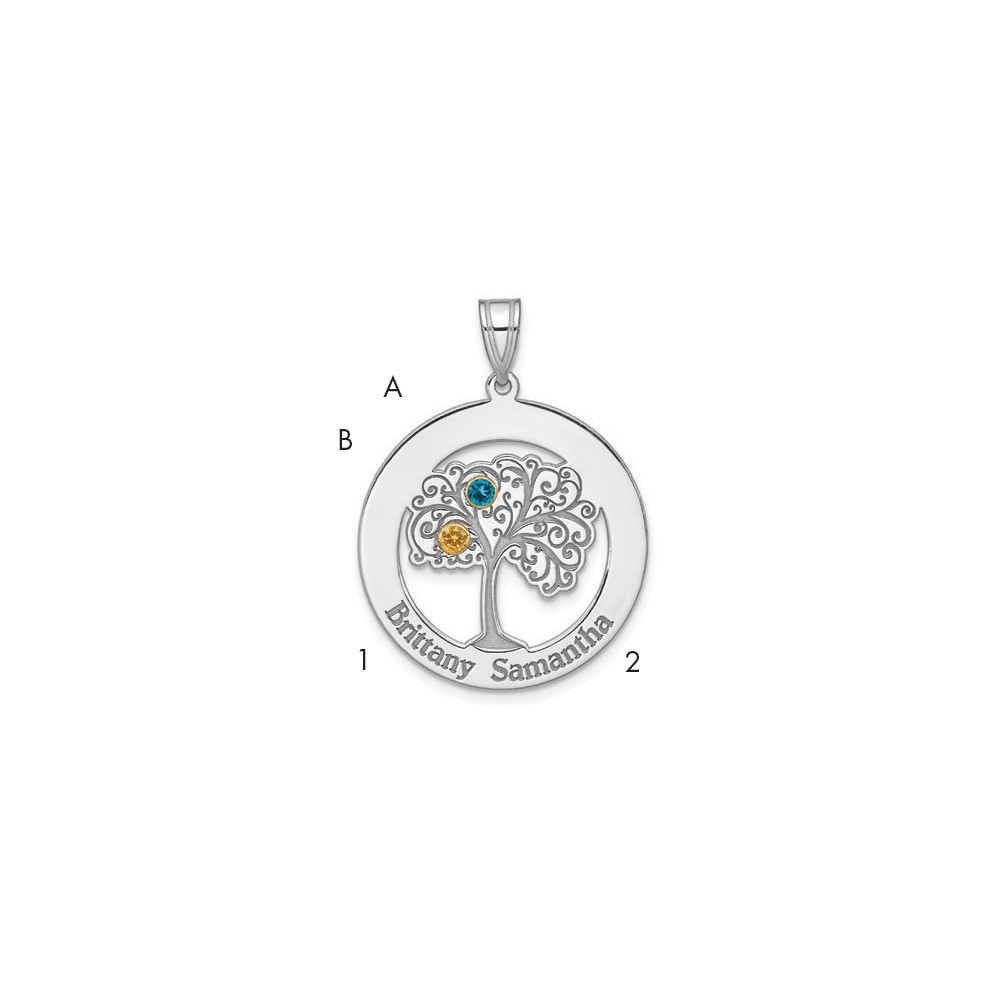 Sterling Silver Rhod-plated 2 Birthstone Pendant with 14K Bezel
