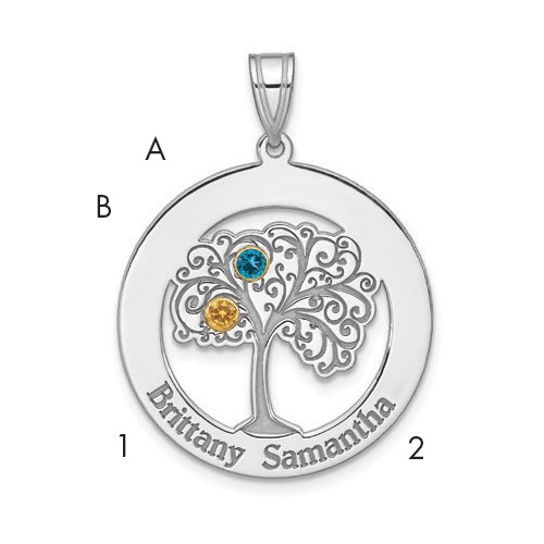 Sterling Silver Rhod-plated 2 Birthstone Pendant with 14K Bezel