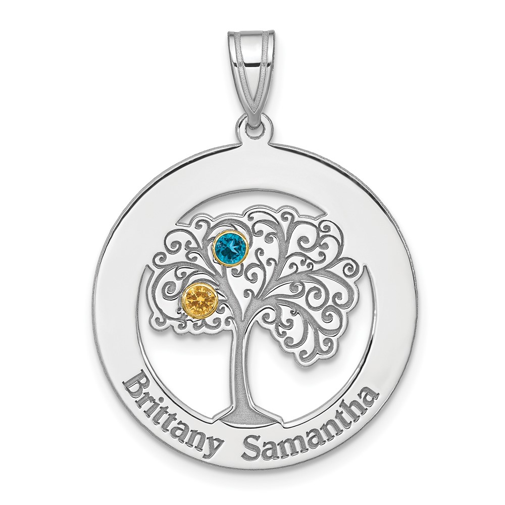 Sterling Silver/Rhod-plated 2 Birthstone with 18K Bezel Pendant