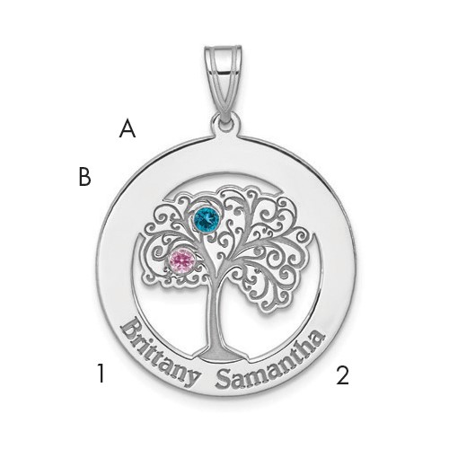 Sterling Silver Rhodium-plated 2 Birthstone Pendant with SSilver Bezel