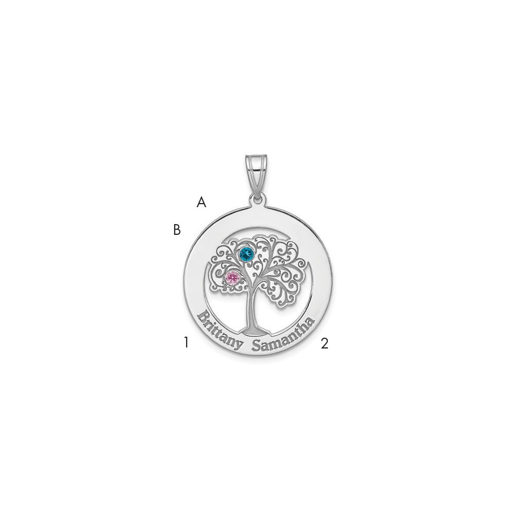 Sterling Silver/Rhodium-plated 2 Birthstone with SS Bezel Pendant