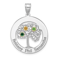 Sterling Silver Rhod-plated 3 Birthstone Pendant with 14K Bezel Family view 2