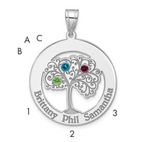 SSilver Rhodium-plated 3 Birthstone Pendant with SSilver Bezel Family view 1