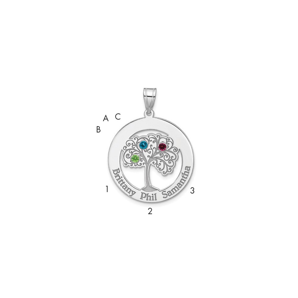 Sterling Silver/Rhodium-plated 3 Birthstone with SS Bezel Family Pendant