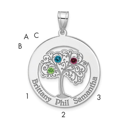 SSilver Rhodium-plated 3 Birthstone Pendant with SSilver Bezel Family