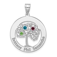 SSilver Rhodium-plated 3 Birthstone Pendant with SSilver Bezel Family view 2