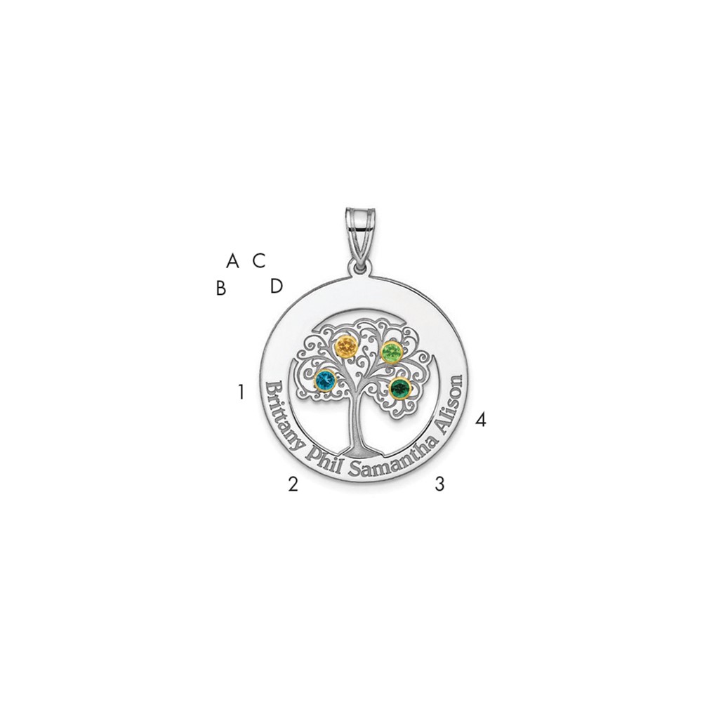 Sterling Silver/Rhod-plated 4 Birthstone with 18K Bezel Family Pendant