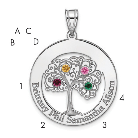 Sterling Silver/Rhodium-plated 4 Birthstone with SS Bezel Family Pendant (QMP10/4SS)