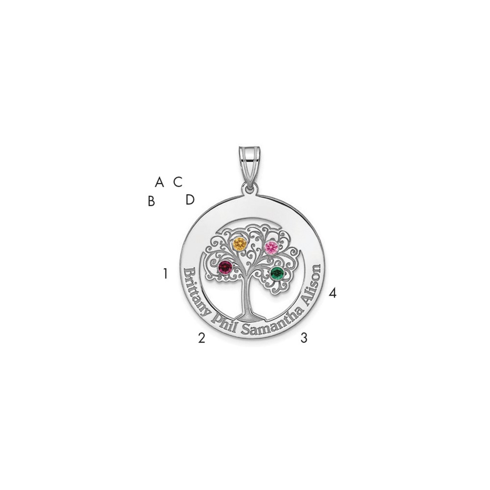 Sterling Silver/Rhodium-plated 4 Birthstone with SS Bezel Family Pendant