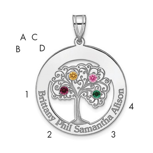 SSilver Rhodium-plated 4 Birthstone Pendant with SSilver Bezel Family