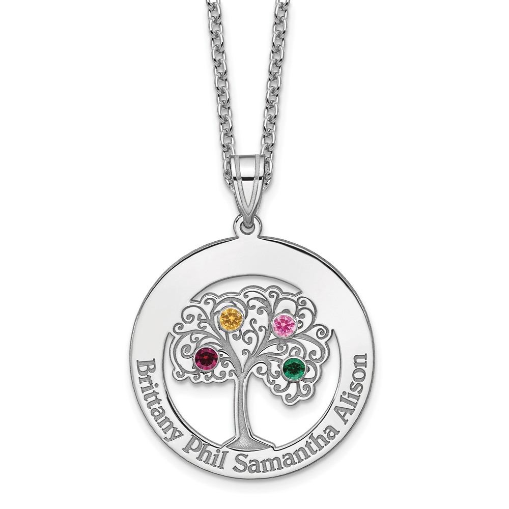 Sterling Silver/Rhodium-plated 4 Birthstone with SS Bezel Family Pendant (QMP10/4SS)