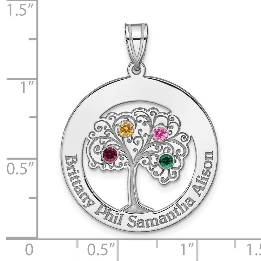 Sterling Silver/Rhodium-plated 4 Birthstone with SS Bezel Family Pendant (QMP10/4SS)