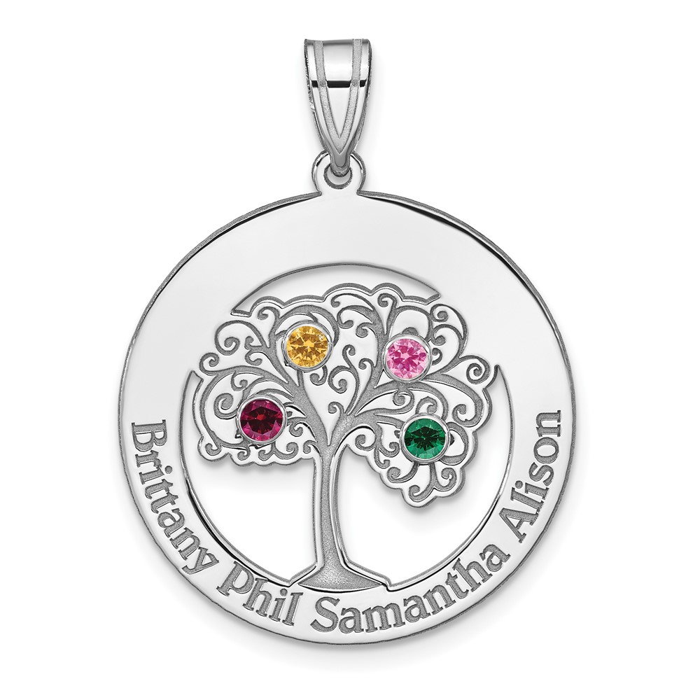 Sterling Silver/Rhodium-plated 4 Birthstone with SS Bezel Family Pendant (QMP10/4SS)