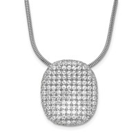 Sterling Silver Rhodium-Plated CZ Brilliant Embers Pave Oval Necklace view 1