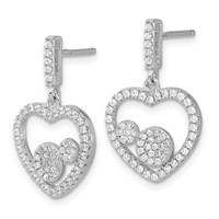 Sterling Silver Brilliant Embers Polished CZ Heart Dangle Post Earrings view 2