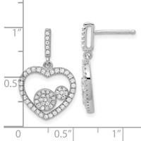 Sterling Silver Brilliant Embers Polished CZ Heart Dangle Post Earrings view 3