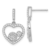 Sterling Silver Brilliant Embers Polished CZ Heart Dangle Post Earrings view 1