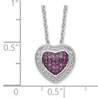 Brilliant Embers Sterling Silver Rhodium-plated 112 Stone with 2 Inch Extender Lobster Clasp Micro Pavé Red and White CZ Heart Necklace with 2 Inch Extender, 18" view 4