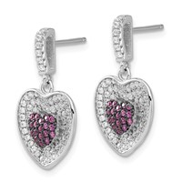 Sterling Silver Brilliant Embers Pink & Clear Heart Dangle Post Earrings view 2