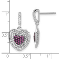 Sterling Silver Brilliant Embers Pink & Clear Heart Dangle Post Earrings view 3