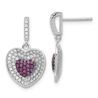 Sterling Silver Brilliant Embers Pink & Clear Heart Dangle Post Earrings view 1