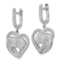 Sterling Silver Brilliant Embers CZ Hearts Hinged Post Dangle Earrings view 2