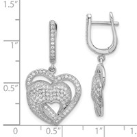 Sterling Silver Brilliant Embers CZ Hearts Hinged Post Dangle Earrings view 3