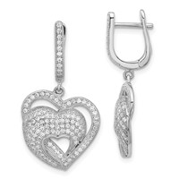 Sterling Silver Brilliant Embers CZ Hearts Hinged Post Dangle Earrings view 1