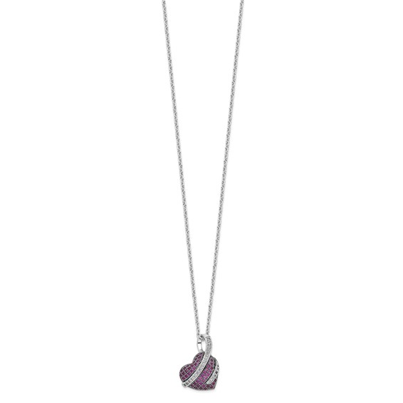 Brilliant Embers Sterling Silver Rhodium-plated 68 Stone 18 inch Micro Pavé Pink and White CZ Heart Necklace with 2 Inch Extender
