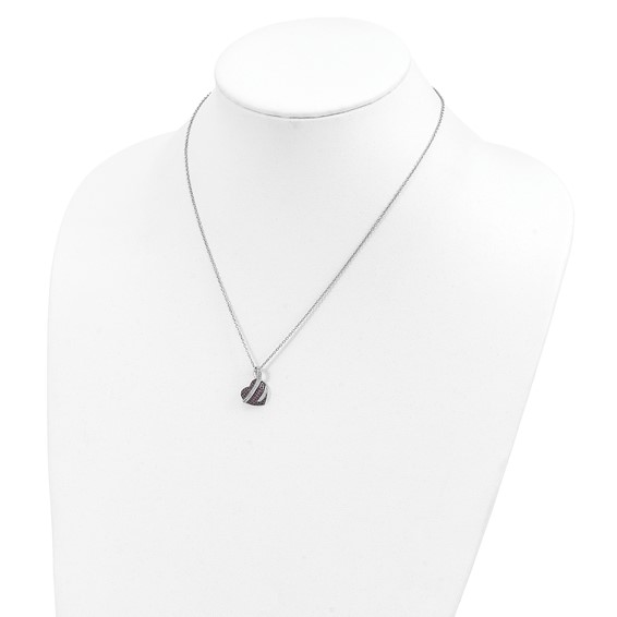 Brilliant Embers Sterling Silver Rhodium-plated 68 Stone 18 inch Micro Pavé Pink and White CZ Heart Necklace with 2 Inch Extender