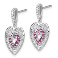 Sterling Silver Brilliant Embers Pink & Clear CZ Heart Dangle Post Earrings view 2