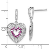 Sterling Silver Brilliant Embers Pink & Clear CZ Heart Dangle Post Earrings view 3