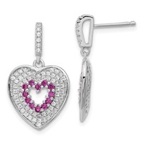 Sterling Silver Brilliant Embers Pink & Clear CZ Heart Dangle Post Earrings view 1