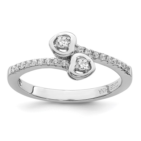 Brilliant Embers Sterling Silver Rhodium-plated 21 Stone Micro Pavé CZ Heart Ring