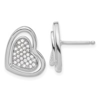 Sterling Silver Brilliant Embers Polished CZ Heart Post Earrings view 1