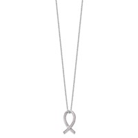 Brilliant Embers Sterling Silver Rhodium-plated 38 Stone Micro Pavé Pink CZ Awareness Ribbon Necklace with 2 Inch Extender, 18" view 2